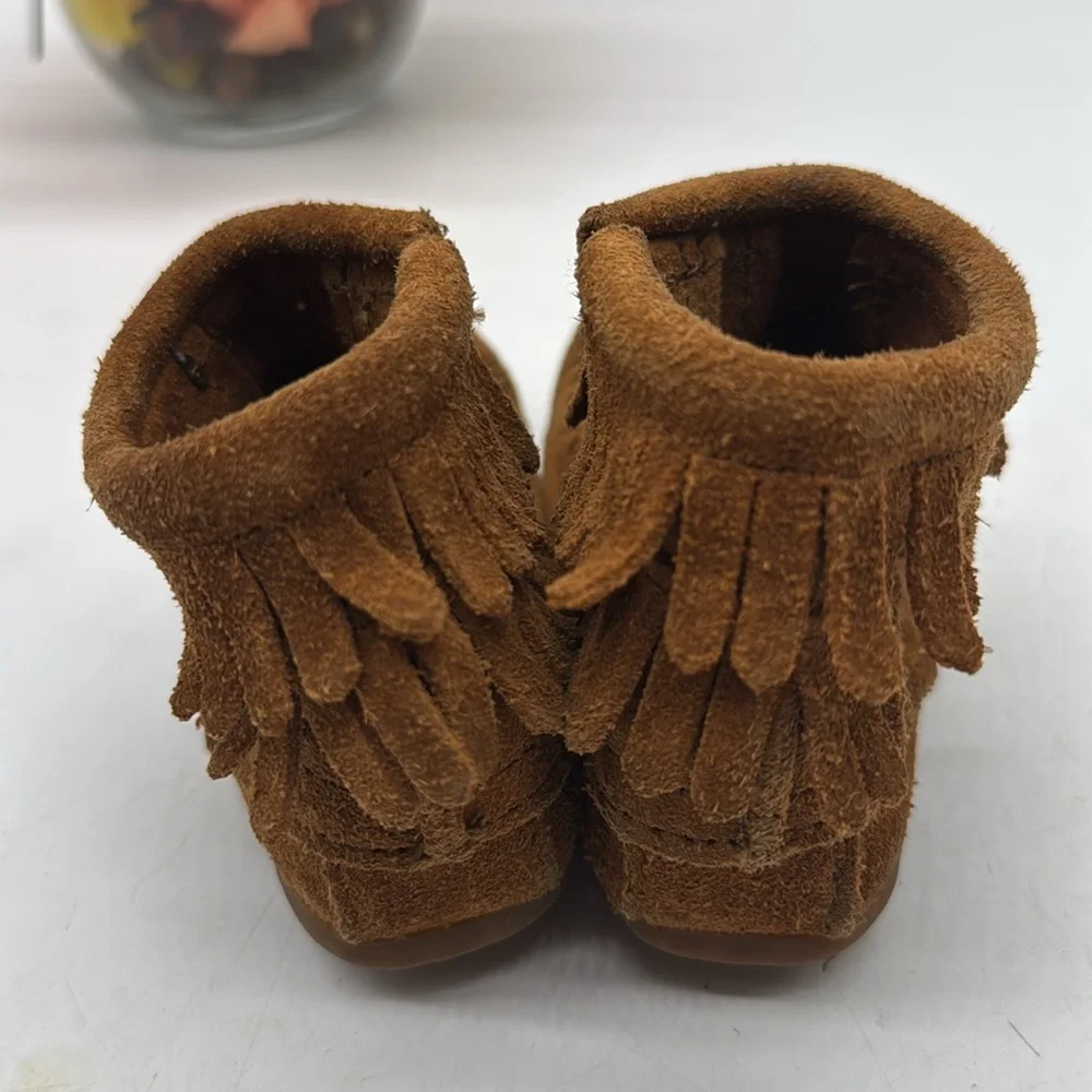 Minnetonka Brown Kids Moccasins with Fringe KS8766